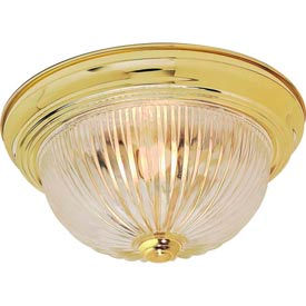 Satco 76-093 3 Light - 15"" - Flush Mount - Clear Ribbed Glass  Polished Brass