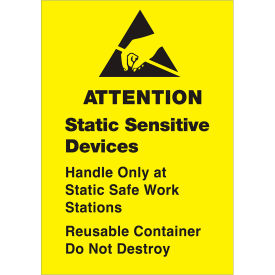 Tape Logic® Labels w/ ""Static Sensitive..."" Print 2-1/2""L x 1-3/4""W Black/Yellow Roll of 500