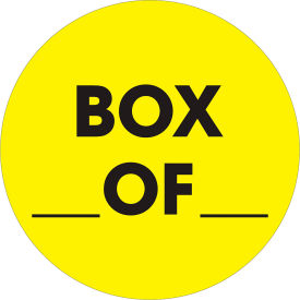 Tape Logic® 2"" Dia. Round Paper Labels w/ ""Box  Of "" Print Fluorescent Yellow Roll of 500