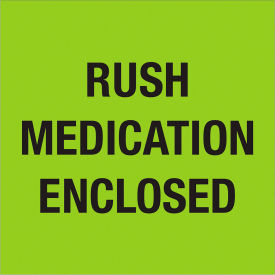Tape Logic® Labels with ""Rush-Medication..."" Print 4""L x 4""W Fluorescent Green Roll of 500