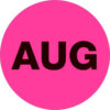 Tape Logic® 2"" Dia. Round Paper Labels with ""Aug"" Print Fluorescent Pink Roll of 500