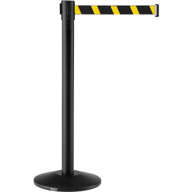 Global Industrial™ Retractable Belt Barrier 39"" Black Post 7-1/2' Black/Yellow Belt