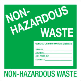 Tape Logic® Non-Hazardous Labels ''Non-Hazardous Waste''6""L x 6""W Green/White Roll of 500