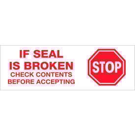 Tape Logic® Carton Sealing Tape Stop If Seal Is Broken... 2"" x 55 Yds. Red/White