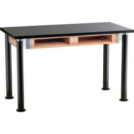 NPS Science Table w/ Compartment - Chemical Resistant - Adjustable Height - 30"" x 60"" - Black/Black