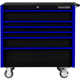 Extreme Tools DX Roller Cabinet 6 Drawers 41""W x 25""D x 41-13/16""H Black with Blue Drawer Pulls
