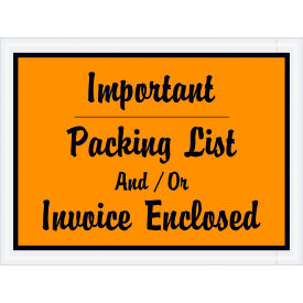 Tape Logic Full Face Envelopes ""Important Packing List..."" Print 4-1/2""L x 6""W Orange 1000/Pack