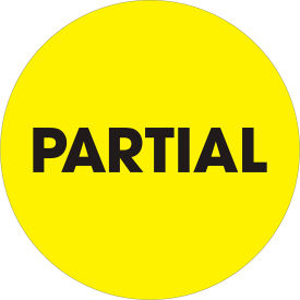 Tape Logic® 2"" Dia. Round Paper Labels with ""Partial"" Print Fluorescent Yellow Roll of 500