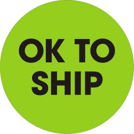 Tape Logic® 2"" Dia. Round Paper Labels with ""Ok To Ship"" Print Fluorescent Green Roll of 500