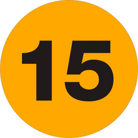 Tape Logic® 2"" Dia. Round Number Paper Labels with ""15"" Print Fluorescent Orange Roll of 500
