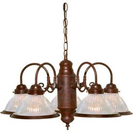 Satco 76-445 5 Light - 22"" - Chandelier - With Clear Ribbed Shades  Old Bronze