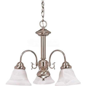 Satco 60/182 Ballerina 3 Light 20"" Chandelier w/ Alabaster Glass Bell Shades  Brushed Nickel
