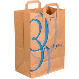 Global Industrial™ ""Thank You"" Flat Handle Grocery Bags 1/6 BL 12""Wx7""Dx17""H Kraft 300PK