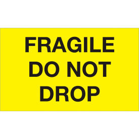 Tape Logic® Labels with ""Fragile-Do Not Drop"" Print 5""L x 3""W Fluorescent Yellow Roll of 500