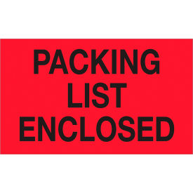 Tape Logic® Labels with ""Packing List Enclosed"" Print 5""L x 3""W Fluorescent Red Roll of 500