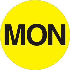 Tape Logic® 2"" Dia. Round Paper Labels with ""Mon"" Print Fluorescent Yellow Roll of 500