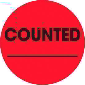 Tape Logic® 2"" Dia. Round Paper Labels with ""Counted "" Print Fluorescent Red Roll of 500