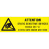 Tape Logic® Labels with ""Attention-Static...."" Print 2""L x 5/8""W Black/Yellow Roll of 500