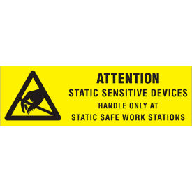 Tape Logic® Labels with ""Attention-Static...."" Print 2""L x 5/8""W Black/Yellow Roll of 500
