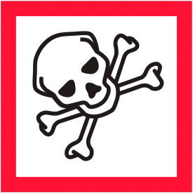 Tape Logic® Pictogram Skull and Crossbones Labels 1""L x 1""W Black/Red/White Roll of 500