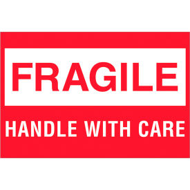 Tape Logic® Labels with ""Fragile-Handle With Care"" Print 3""L x 2""W Red/White Roll of 500