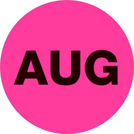 Tape Logic® 1"" Dia. Round Paper Labels with ""Aug"" Print Fluorescent Pink Roll of 500
