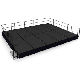 NPS® 16' x 20' Stage Package 16"" Height Gray Carpet Black Shirred Pleat Skirting