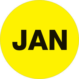 Tape Logic® 2"" Dia. Round Paper Labels with ""Jan"" Print Fluorescent Yellow Roll of 500