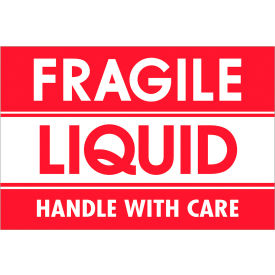 Tape Logic® Labels w/ ""Fragile-Liquid-Handle With..."" Print 3""L x 2""W Red/White Roll of 500