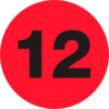 Tape Logic® 1"" Dia. Round Number Paper Labels with ""12"" Print Fluorescent Red Roll of 500