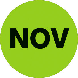 Tape Logic® 1"" Dia. Round Paper Labels with ""Nov"" Print Fluorescent Green Roll of 500