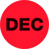 Tape Logic® 2"" Dia. Round Paper Labels with ""Dec"" Print Fluorescent Red Roll of 500