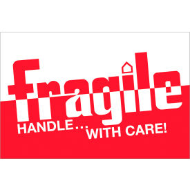 Tape Logic® Labels with ""Fragile-Handle With Care"" Print 3""L x 2""W Red/White Roll of 500