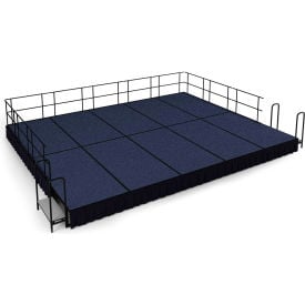 NPS® 16' x 20' Stage Package 16"" Height Blue Carpet Black Shirred Pleat Skirting
