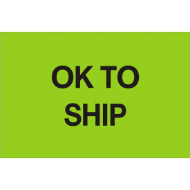 Tape Logic® Paper Labels with ""OK To Ship"" Print 3""L x 2""W Fluorescent Green Roll of 500