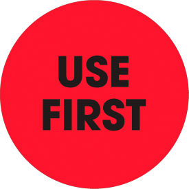 Tape Logic® 2"" Dia. Round Paper Labels with ""Use First"" Print Fluorescent Red Roll of 500