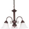 Satco 60/184 Ballerina 3 Light 20"" Chandelier w/ Alabaster Glass Bell Shades  Old Bronze