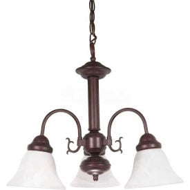 Satco 60/184 Ballerina 3 Light 20"" Chandelier w/ Alabaster Glass Bell Shades  Old Bronze