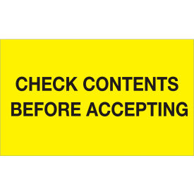 Tape Logic® Labels with ""Check Contents..."" Print 5""L x 3""W Fluorescent Yellow Roll of 500