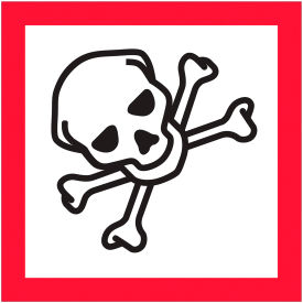 Tape Logic® Pictogram Skull and Crossbones Labels 2""L x 2""W Red/White/Black Roll of 500