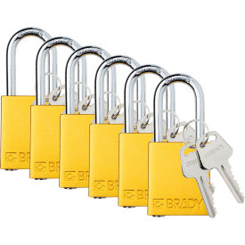 Brady® Safety Lockout Padlock Keyed Alike 1-1/2"" Aluminum/Steel Yellow 6/PK