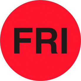 Tape Logic® 1"" Dia. Round Paper Labels with ""Fri"" Print Fluorescent Red Roll of 500