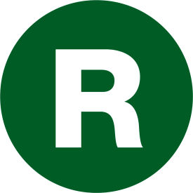 Tape Logic® 2"" Dia. Round Letter Paper Labels with ""R"" Print Green Roll of 500