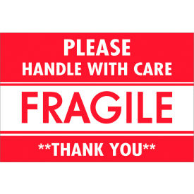 Tape Logic® Labels w/ ""Fragile-Handle w/ Care-Thank..."" Print 3""L x 2""W Red/WhiteRoll of 500