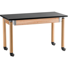 NPS Science Table with Casters - Chemical Resistant - Adjustable Height - 24"" x 48"" - Black/Oak