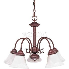 Satco 60/183 Ballerina 5 Light 24"" Chandelier w/ Alabaster Glass Bell Shades  Old Bronze