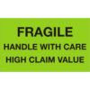 Tape Logic® Labels w/ ""Fragile Handle With..."" Print 5""L x 3""W Fluorescent Green Roll of 500