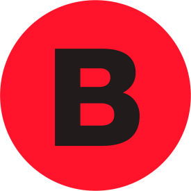 Tape Logic® 1"" Dia. Round Letter Paper Labels with ""B"" Print Fluorescent Red Roll of 500