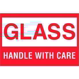Tape Logic® Labels with ""Glass-Handle With Care"" Print 3""L x 2""W Red/White Roll of 500