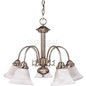 Satco 60/181 Ballerina 5 Light 24"" Chandelier w/ Alabaster Glass Bell Shades  Brushed Nickel